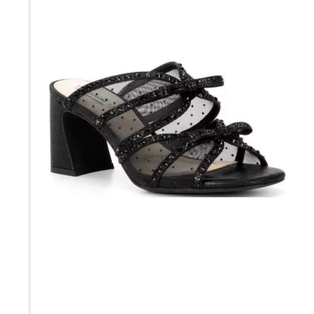 Alex Marie Black Embellished Mesh Block Heel Mule